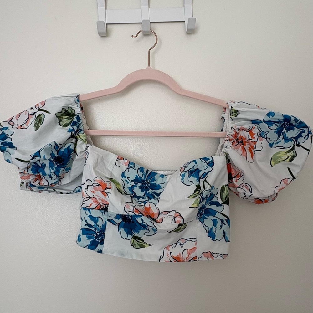 Abercrombie & Fitch Blue Floral Puff Sleeve Blouse